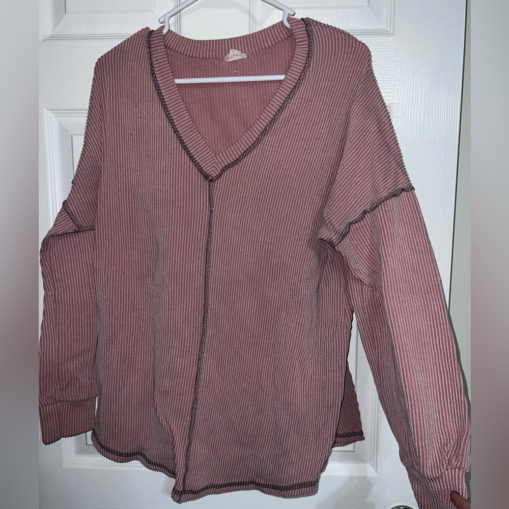 Striped V-Neck Long Sleeve Top